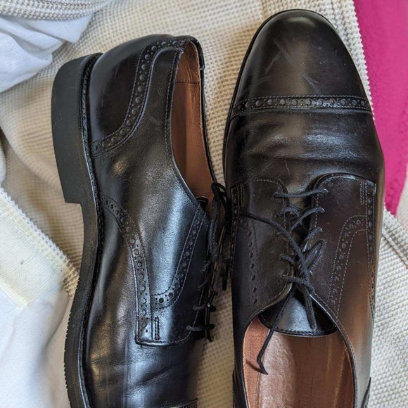 Leather Dress Shoes - Fine Men's Brogue Cap-Toe Oxfords, Top Quality - Picture 1 of 15